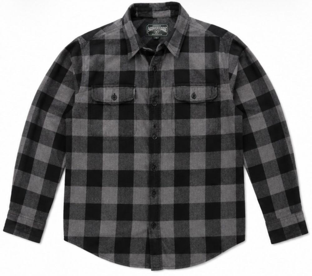 American Eagle Gray Black Buffalo Plaid Flannel Button Up Shirt Men’s Medium M
